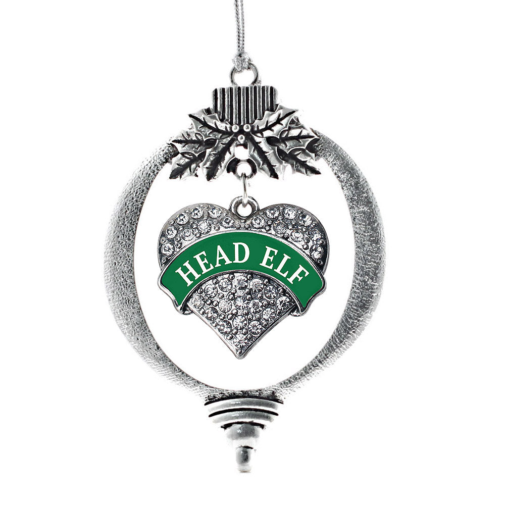 Green Head Elf Pave Heart Charm Christmas / Holiday Ornament
