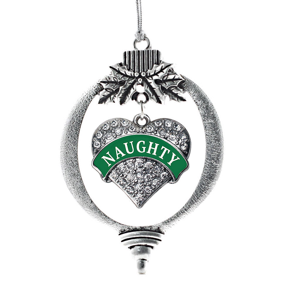 Green Naughty Pave Heart Charm Christmas / Holiday Ornament