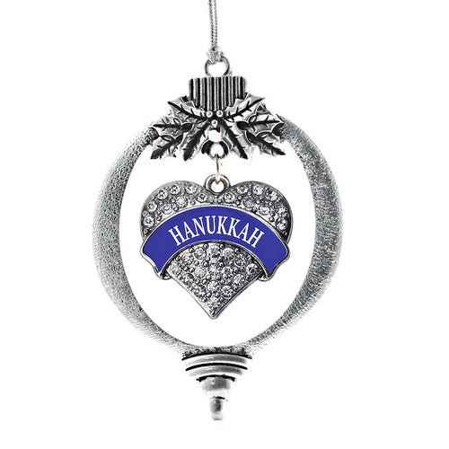 Blue Banner Hanukkah Pave Heart Charm Christmas / Holiday Ornament