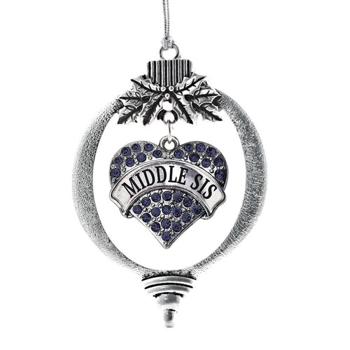 Middle Sis Navy Pave Heart Charm Christmas / Holiday Ornament