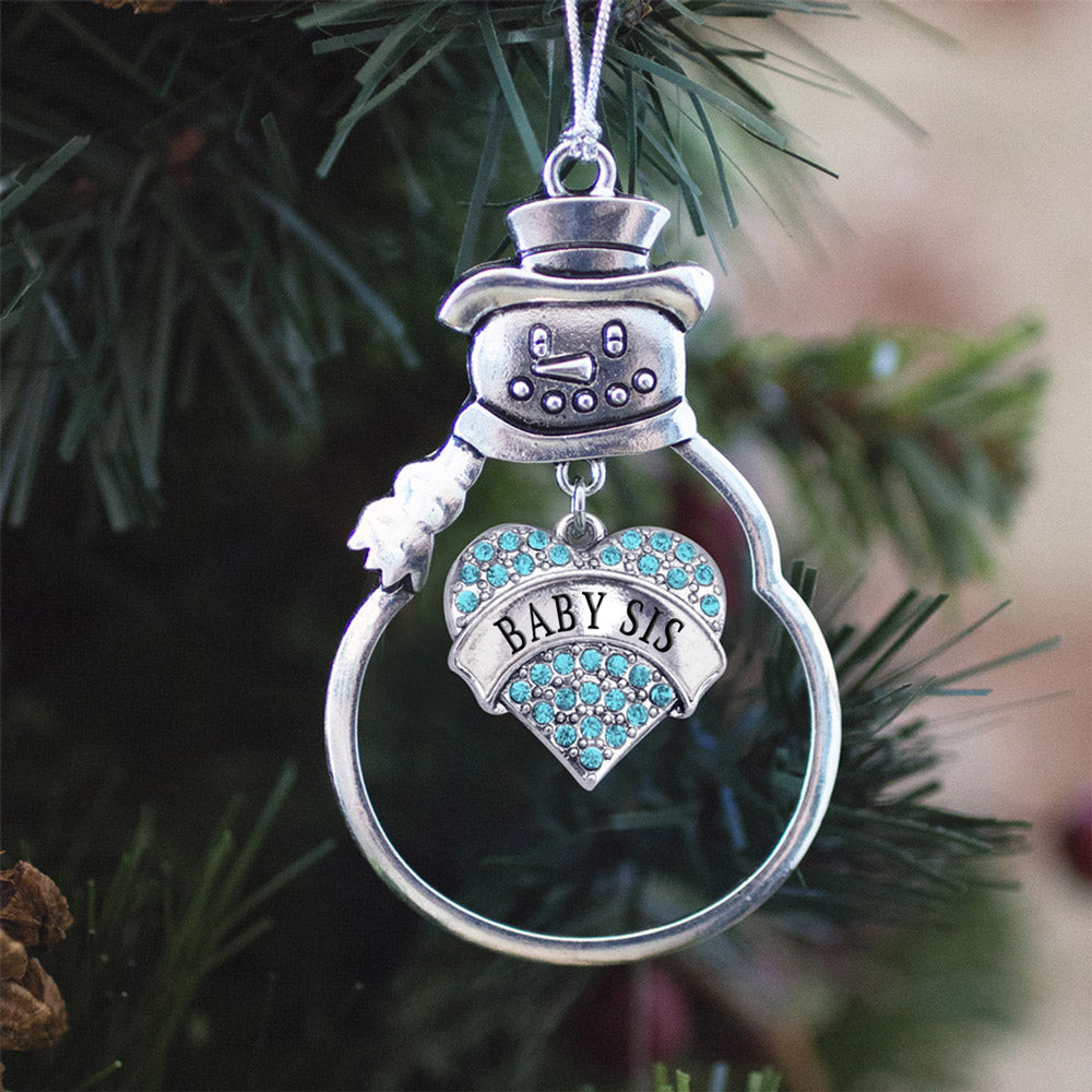 Baby Sis Aqua Pave Heart Charm Christmas / Holiday Ornament