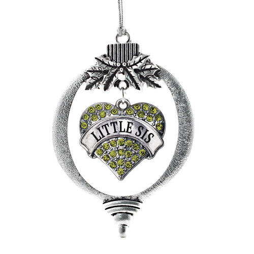 Little Sis Green Pave Heart Charm Christmas / Holiday Ornament