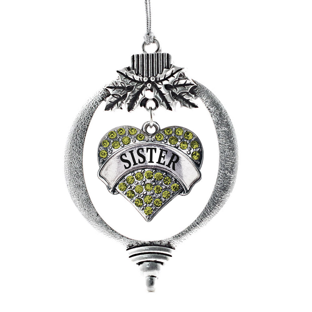 Sister Green Pave Heart Charm Christmas / Holiday Ornament