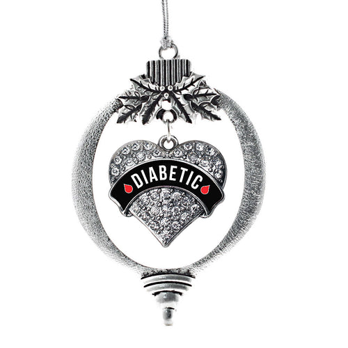 Diabetic Medical Alert Pave Heart Charm Christmas / Holiday Ornament