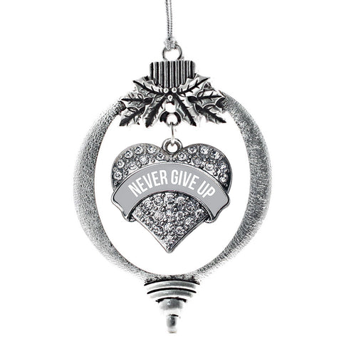 Gray Never Give Up Pave Heart Charm Christmas / Holiday Ornament