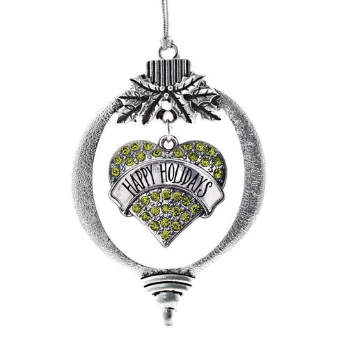 Happy Holidays Green Pave Heart Charm Christmas / Holiday Ornament