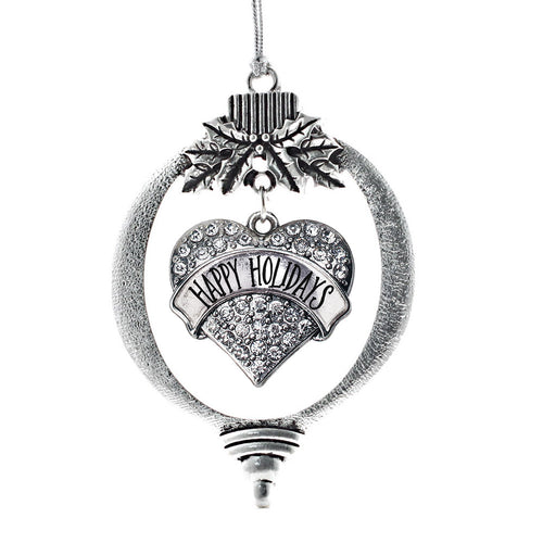Happy Holidays Pave Heart Charm Christmas / Holiday Ornament
