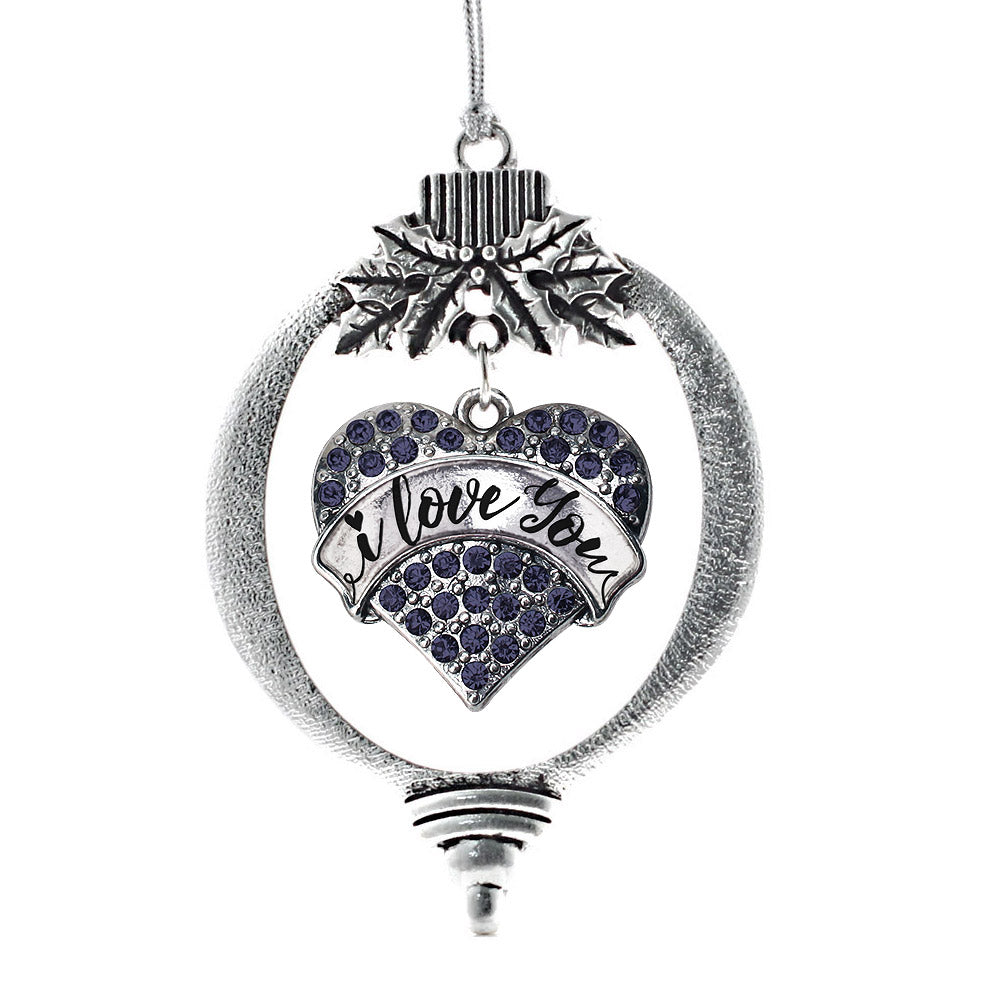 I Love You Handwritten Script Navy Pave Heart Charm Christmas / Holiday Ornament
