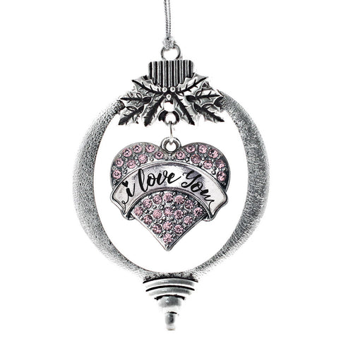 I Love You Handwritten Script Pink Pave Heart Charm Christmas / Holiday Ornament