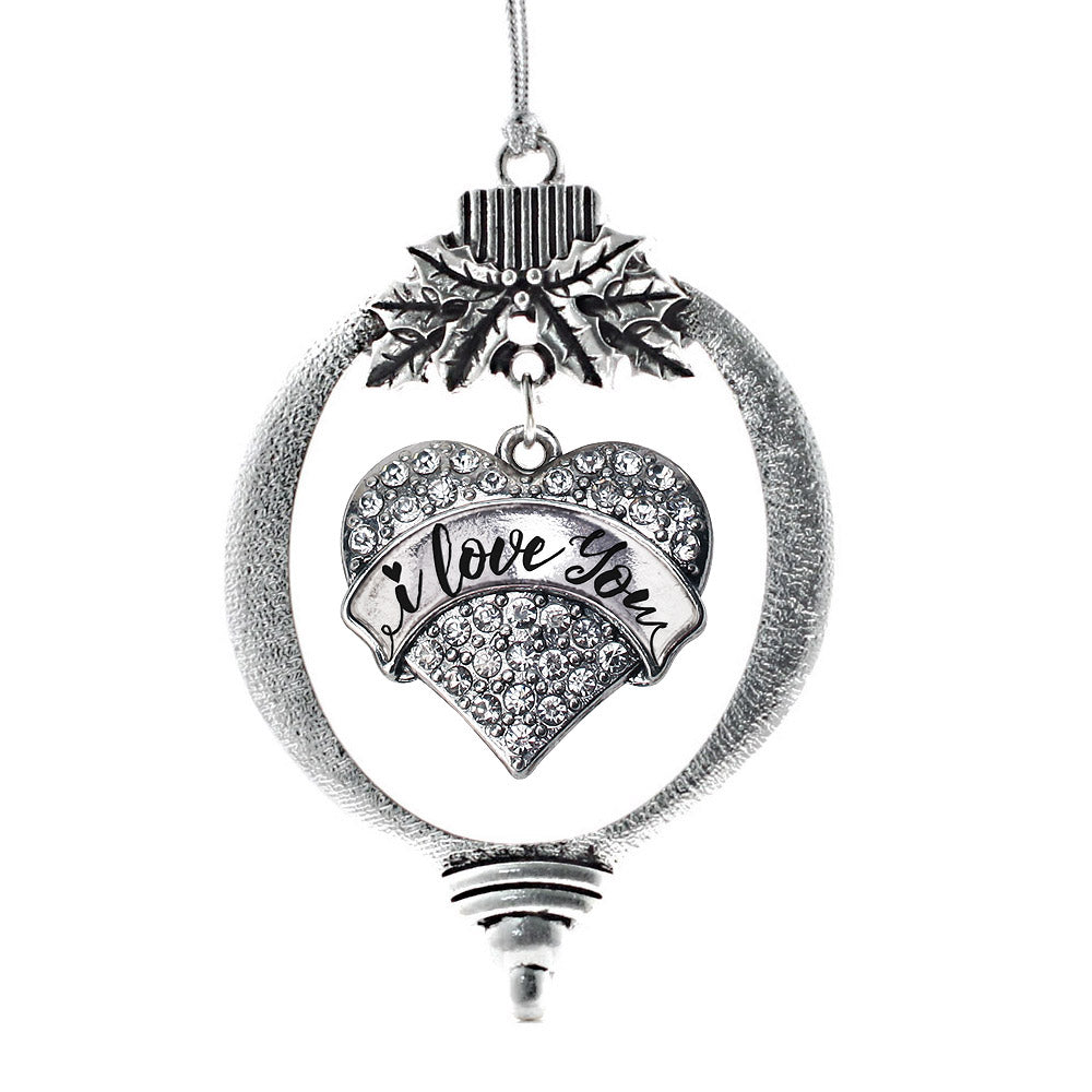 I Love You Handwritten Script Pave Heart Charm Christmas / Holiday Ornament