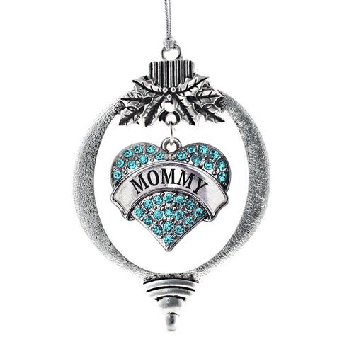 Mommy Aqua Pave Heart Charm Christmas / Holiday Ornament