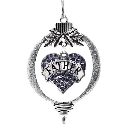 Father Navy Blue Pave Heart Charm Christmas / Holiday Ornament