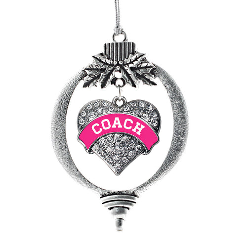 Fuchsia and White Coach Pave Heart Charm Christmas / Holiday Ornament