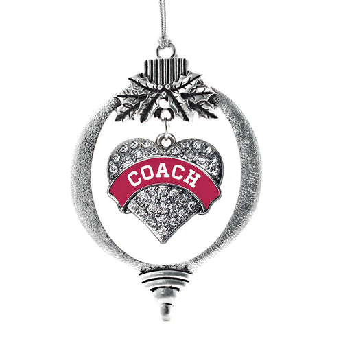 Maroon and White Coach Pave Heart Charm Christmas / Holiday Ornament