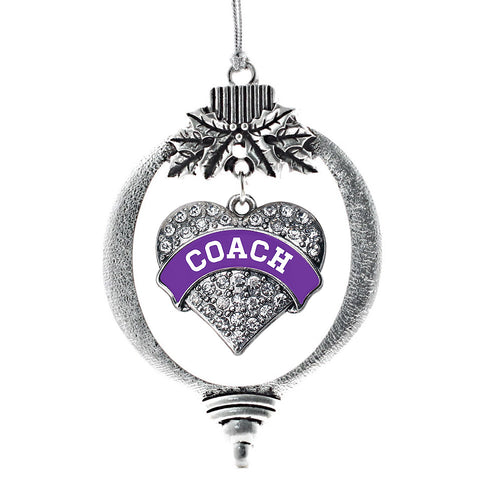 Purple and White Coach Pave Heart Charm Christmas / Holiday Ornament