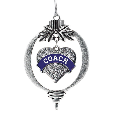 Navy Blue and White Coach Pave Heart Charm Christmas / Holiday Ornament