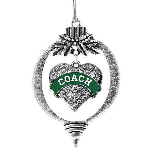 Forrest Green and White Coach Pave Heart Charm Christmas / Holiday Ornament