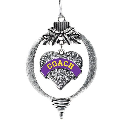 Purple and Yellow Coach Pave Heart Charm Christmas / Holiday Ornament