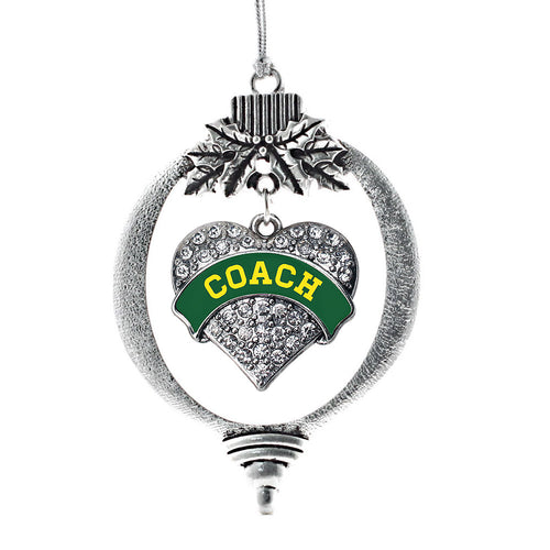 Forrest Green and Yellow Coach Pave Heart Charm Christmas / Holiday Ornament