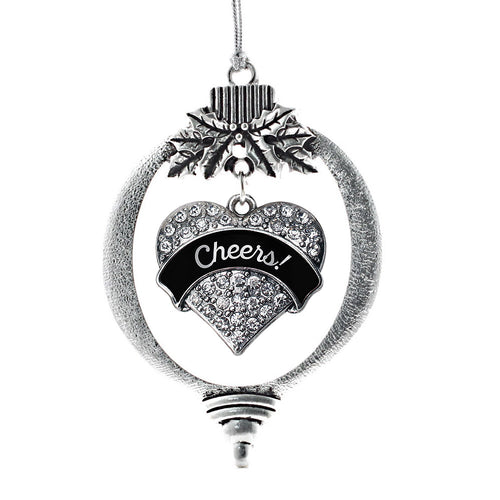 Cheers! Black and Silver Pave Heart Charm Christmas / Holiday Ornament