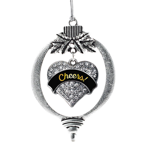 Cheers! Black and Gold Pave Heart Charm Christmas / Holiday Ornament