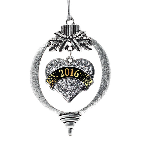Black and Gold 2016 Pave Heart Charm Christmas / Holiday Ornament