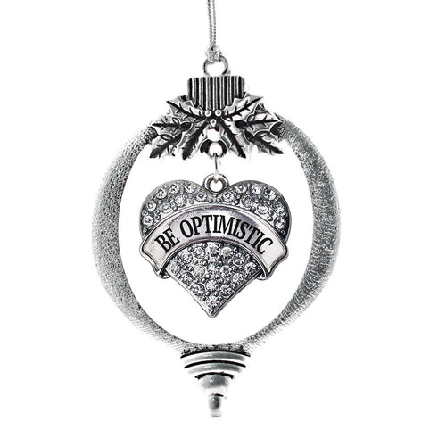 Be Optimistic Pave Heart Charm Christmas / Holiday Ornament