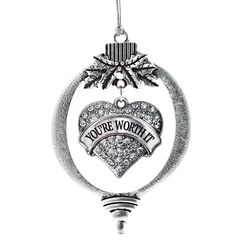 Your Worth It Pave Heart Charm Christmas / Holiday Ornament