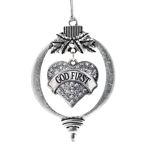 God FIrst Pave Heart Charm Christmas / Holiday Ornament