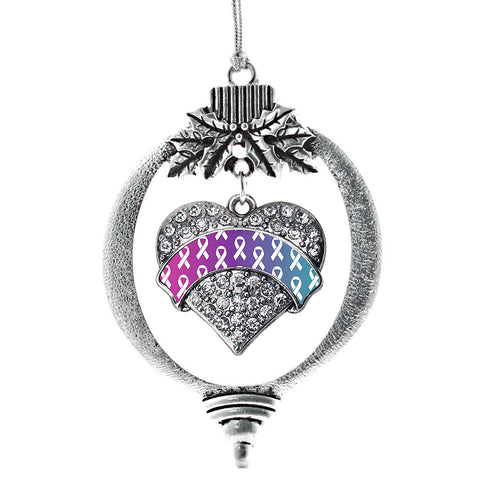 Thyroid Ribbon Support Pave Heart Charm Christmas / Holiday Ornament