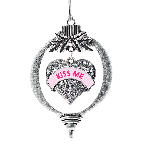 Kiss Me Pink Candy Pave Heart Charm Christmas / Holiday Ornament
