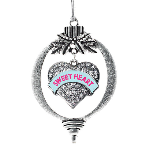 Sweet Heart Teal Candy Pave Heart Charm Christmas / Holiday Ornament