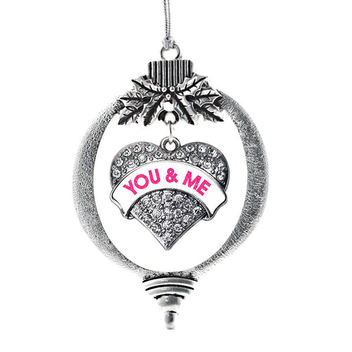 You & Me White Candy Pave Heart Charm Christmas / Holiday Ornament