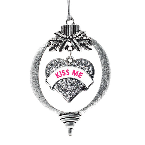 Kiss Me White Candy Pave Heart Charm Christmas / Holiday Ornament