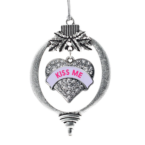 Kiss Me Purple Candy Pave Heart Charm Christmas / Holiday Ornament