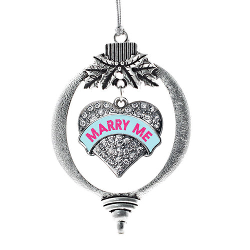 Marry Me Teal Candy Pave Heart Charm Christmas / Holiday Ornament