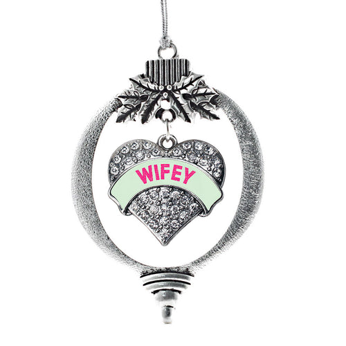 Wifey Green Candy Pave Heart Charm Christmas / Holiday Ornament