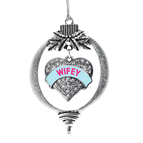 Wifey Teal Candy Pave Heart Charm Christmas / Holiday Ornament