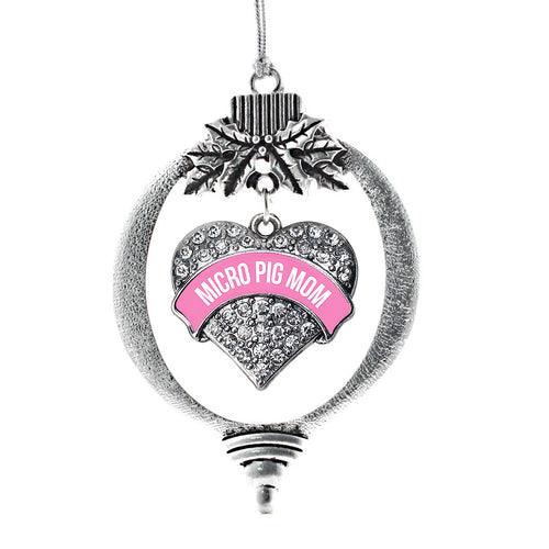 Pink Micro Pig Mom Pave Heart Charm Christmas / Holiday Ornament