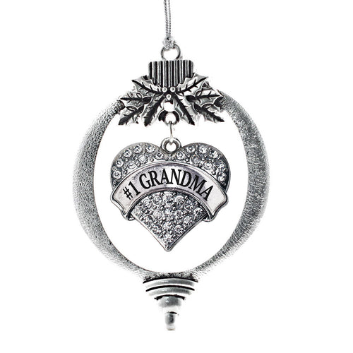 #1 Grandma Pave Heart Charm Christmas / Holiday Ornament