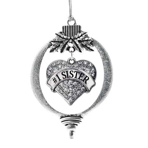 #1 Sister Pave Heart Charm Christmas / Holiday Ornament