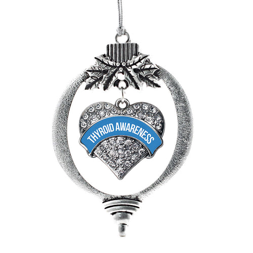 Blue Thyroid Awareness Pave Heart Charm Christmas / Holiday Ornament