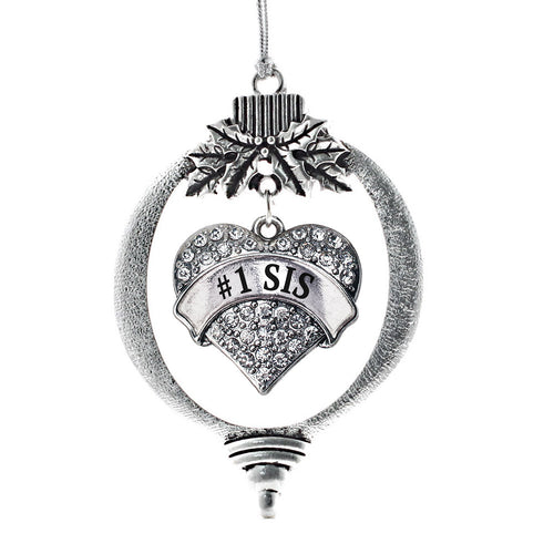 #1 Sis Pave Heart Charm Christmas / Holiday Ornament