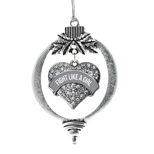 Gray Fight Like a Girl Pave Heart Charm Christmas / Holiday Ornament