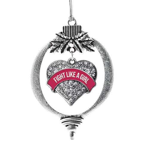 Burgandy Fight Like a Girl Pave Heart Charm Christmas / Holiday Ornament