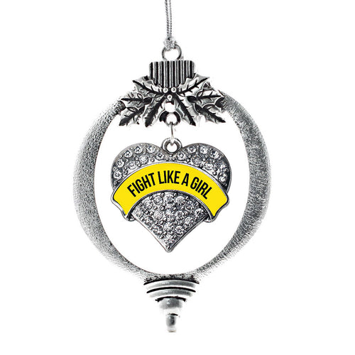 Yellow Fight Like a Girl Pave Heart Charm Christmas / Holiday Ornament