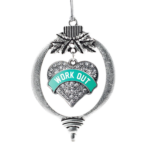 Teal Workout Pave Heart Charm Christmas / Holiday Ornament