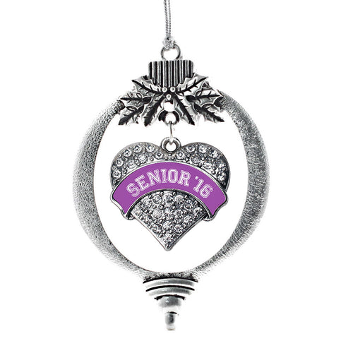 Purple Senior 2016 Pave Heart Charm Christmas / Holiday Ornament