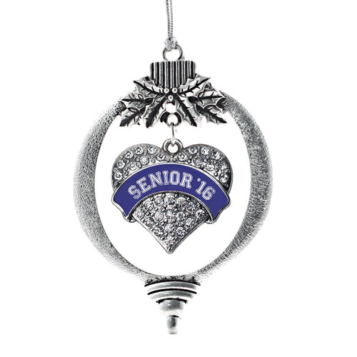 Navy Blue Senior 2016 Pave Heart Charm Christmas / Holiday Ornament
