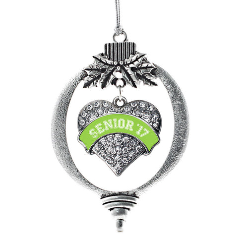 Lime Green Senior 2017 Pave Heart Charm Christmas / Holiday Ornament